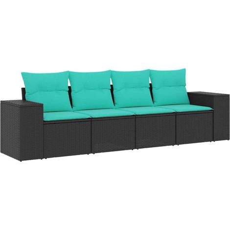 4-teiliges Gartensofa-Set mit Kissen, schwarzes Polyrattan vidaXL (1/5)