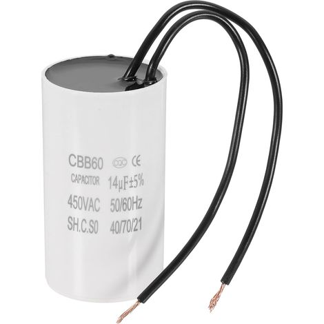 Condensateur de démarrage CBB60 de 14uF, condensateur de fonctionnement avec 2 fils, moteur de démarrage AC 450V avec une fréquence de 50Hz/60Hz, adapté pour les pompes, blanc (1/5)