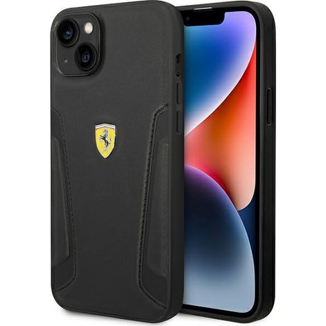 Funda rígida Ferrari FEHCP14MRBUK para iPhone 14 Plus / 15 Plus de 6,7" en color negro/negro con laterales estampados en cuero. (1/5)