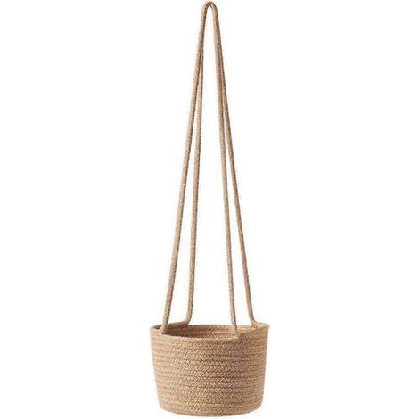 Titel: Handgewebter Hängepflanzenkorb, Zimmerblumentopf aus Jute- und Baumwollseil