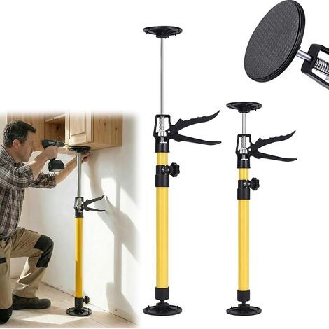 Lot de 2 supports de plafond Support de montage à une main : support télescopique 50-115 cm Lève-armoire avec rotation à 360° pour plaques de plafond Montage de cuisine Bricolage (jaune) (1/5)