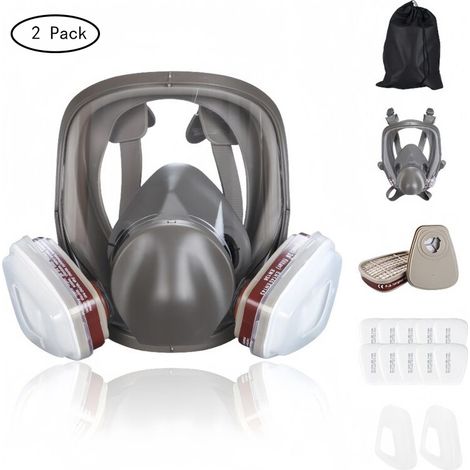 16-in-1 Anti-Beschlag-Gasmaske, Vollgesichts-Atemschutzmaske, Atemschutz für Industrie und Lackierarbeiten, Sicherheits-Filtermaske, Formaldehydschutz (2er-Pack)
