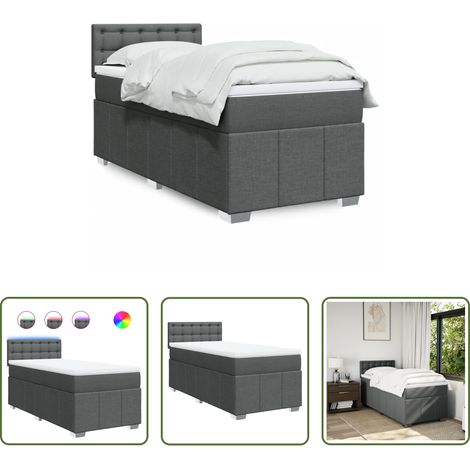 vidaXL Surmatelas - Sommier à lattes de lit et matelas Gris foncé 90x190 cm Tissu (1/5)