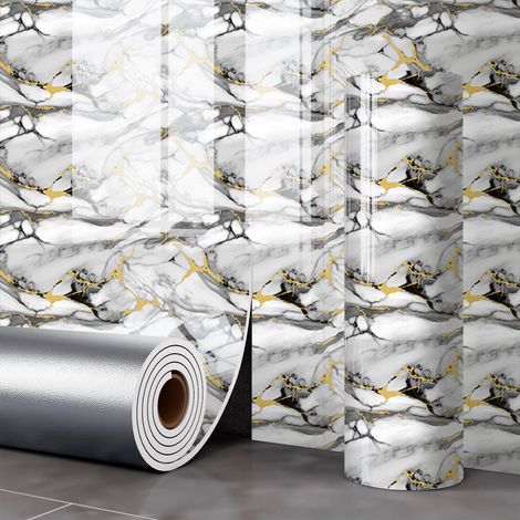 JSSEVN - Rollo de papel pintado autoadhesivo imitación mármol, 2,6 mm de grosor, resistente al aceite, impermeable, color Golden Sky. (1/5)