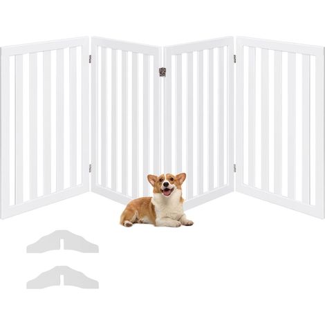 COSTWAY Cancelletto per Cani Pieghevole in Legno con 4 Ante, Ideale per Scale, Soggiorno e Cucina, 89 x 200 cm, Bianco (1/5)