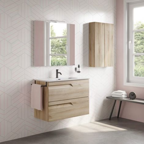 Ensemble de meubles de salle de bains avec 2 tiroirs compacts VITALE - ROYO Couleur : Beige Nature - Options : Ensemble complet - Dimension : 60 cm - Profondeur : 46 cm (1/2)