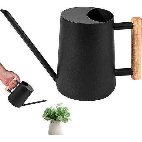 1L Pot d'Arrosage à Long Bec avec Poignée Bois, Arrosoir Acier Inoxydable Petit, Arrosoir Plante Jardin d'extérieur pour Plantes en Pot d'Intérieur, Orchidées, Fleurs, d'herbes, Plantes Grasses Noir (1/5)