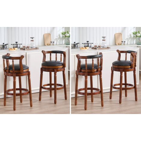 Tabourets de bar en bois et cuir véritable, chaises de bar pivotantes à 360° avec dossier — Hauteur bar ou comptoir, pour cuisine, salle à manger et espace bar.
