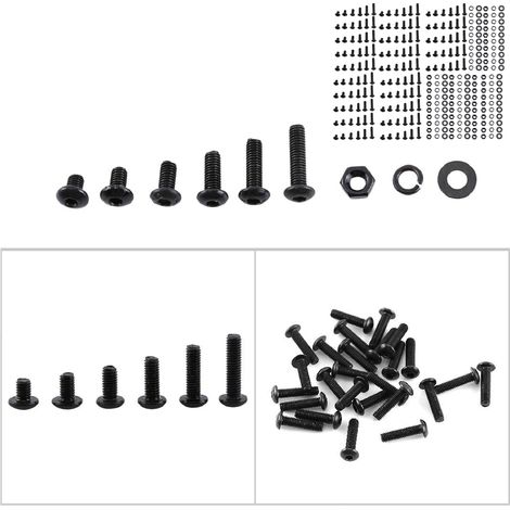 Kit de 300 vis, boulons, écrous et rondelles à tête hexagonale creuse en acier allié noir M3 (1/5)