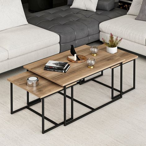 Mesa de Centro Calco, set de 3 Piezas Modulares, Forma Rectangular, Superficie Marrón, 90x60x42h cm Marrón Nogal (1/5)