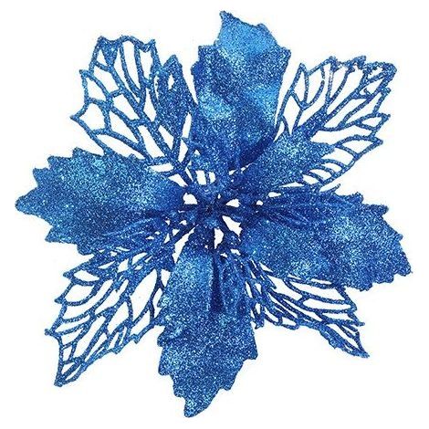 12pcs Fleur de Simulation de Noël,Fleur de Noël Poinsettia, Fleur de Noel,Fleur de Noël pour SapinDecoration Noel Sapin,Fleurs de Noël Artificielles (bleu royal) (1/4)