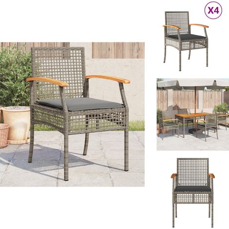 Gartenstühle mit Kissen 4 Stk. Grau Poly Rattan Akazienholz - Gartenstühle - Outdoor Möbel - Rattan Gartenmöbel - Gartenset - Esszimmergarnitur (1/5)