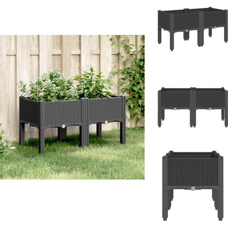 Jardinière avec pieds noir 80x40x42 cm PP - Jardinier - Pot De Fleurs - Plante Grimpante - Décoration Extérieur - Rotin (1/5)