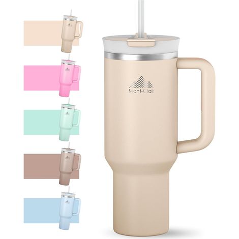 Tumbler Isotherme Étanche 40oz avec Paille et Poignée - Froid 10h Glacé 48h  S'Adapte au Porte-Gobelet, sans BPA, Acier Inoxydable, Élégant, Durable, Double Paroi Isolante - Quartz Rose (1/5)
