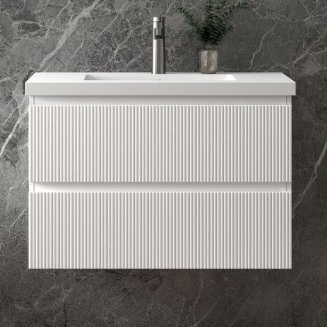 Waschbeckenunterschrank, Unterschrank, Badezimmerschrank, 50x37x52cm, TYP C-Kunststein Waschbecken, 2 Türen, Badschrank, weiß (1/5)
