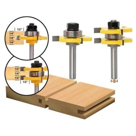 Ensemble de fraises à rainure 8 mm – 3 bords en carbure de tungstène C3 – Revêtement téflon – Longueur de travail 3/4' – Pour bois dur (1/2)