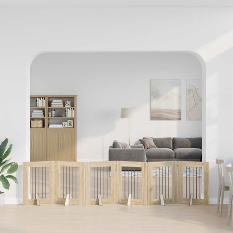Cancello per cani pieghevole con supporti 6 pz Rovere Sonoma vidaXL