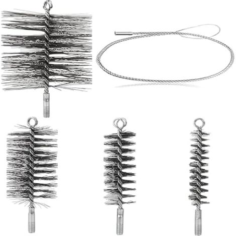 5 Pièces Herisson de Ramonage 150mm 80mm 50mm 30mm, Kit Ramonage Poele Pellet, Métallique Goupillon, Brosse pour Tuyau de Poêle Nettoyage, Brosses de Ramonage Cheminée en Fil d'Acier Robuste (1/5)