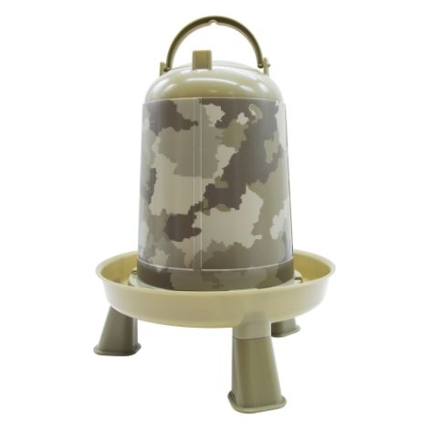 Bebedero con Patas para Gallinas y Otras Aves – Capacidad de 5 L – Bebedero Sifónico en Colores Tipo Camuflaje – Agua Siempre Limpia