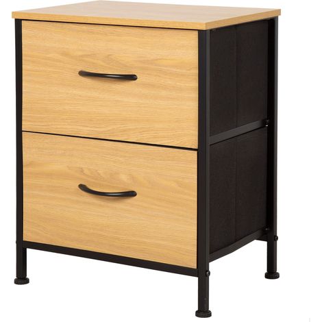 Table de Chevet, 40 x 30 x 52 cm, Poids supporté 11 kg, 2 tiroirs, Bois et Tissu, Structure métallique, Effet chêne, Commode pour Chambre à Coucher, Meubles de Chambre (1/5)