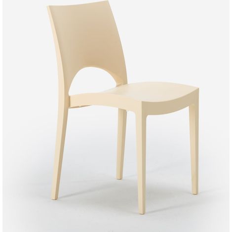 Grand Soleil – Chaise empilable en polypropylène pour salle à manger et bar – Résistante aux intempéries – Confort ergonomique – Beige – Dimensions 49x51x80cm