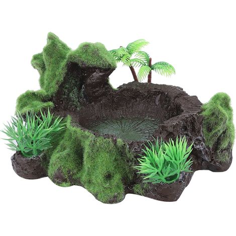 ZR-012 résine Simulation plantes Aquarium lézard Reptile bol d'alimentation tortue nourriture distributeur d'eau Aquarium ornement (1/5)