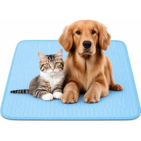 Alfombrilla refrescante Ice Silk XL, Alfombrilla refrescante lavable gatos grandes, Cojín refrescante transpirable jaula, 100 x 75 cm, Azul (1/5)