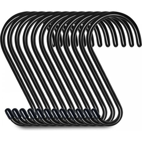 Lot de 12 crochets de suspension en S de 12crochets de penderie, crochets de suspension, cintres (20cm, noirs) (1/5)