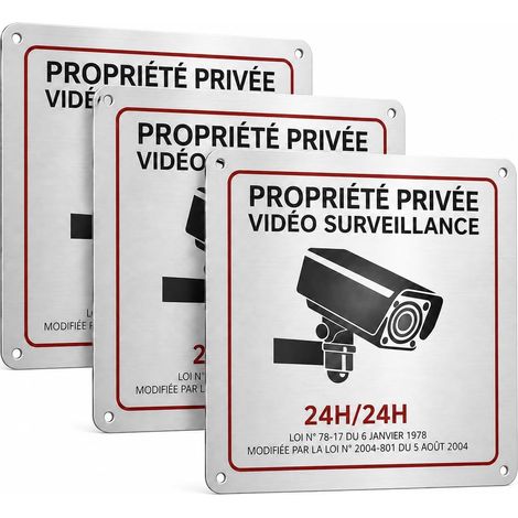 3 PCS Panneau Camera Surveillance Aluminium, Plaque Video Surveillance Extérieure Intérieur, 15 x 15 cm, Signalétique Avertissement Durable, Autocollant Dissuasion pour Maison, Garage, Parking (1/5)