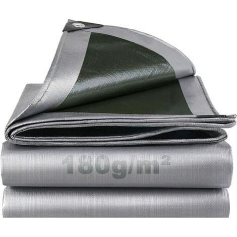 Bâche de protection extérieure avec œillets, 3 x 4 m, polyéthylène 180 g/m², pour voiture, piscine, imperméable, résistante aux déchirures et aux UV, couleur vert argenté. (1/4)