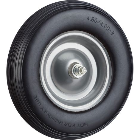 Roue de brouette Caoutchouc, Roue de Rechange avec axe, 4.80 4.00-8, Caoutchouc PU essieu 100 kg, Noir-Gris (1/5)