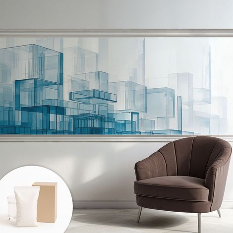 Papier peint intissé mural avec imprimé motifs décoratifs - style contemporain - Colle incluse gratuite Cubes transparents 250x104 cm (1/5)