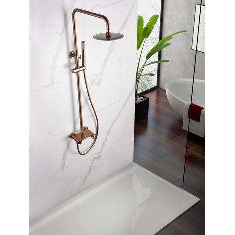 IMEX Set doccia monocomando oro rosa spazzolato in acciaio inox S304 e ottone con asta estensibile soffione extrapiatto Ø20 cm anticalcare cartuccia ceramica Ø35 mm tubo flessibile 15 m Imex-BDC0 (1/5)