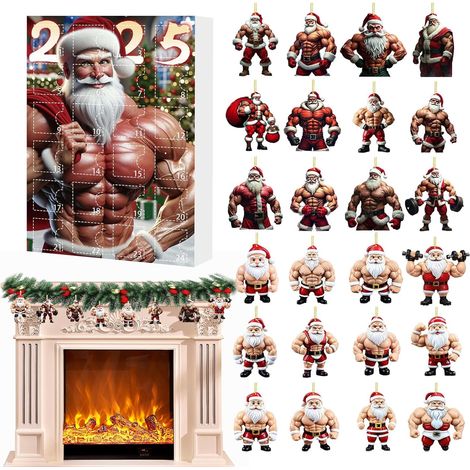 Calendrier de l'Avent 2025  Pendentif Père Noël Musclé Calendrier de Compte à Rebours Enfant  Cadeau pour Ados Adultes Filles Garçons Amis (1/5)