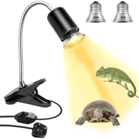 Lampe chauffante pour tortues (50 W + 50 W, prise européenne), lampe UVA/UVB E27 pour reptiles avec support, lampe chauffante pour aquarium pour reptiles, amphibiens, lézards, tortues et serpents (1/5)