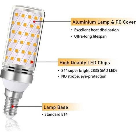 Ampoule E14 16W LED Blanc Chaud 3000K 1600lm, équivalent Lampe Halogène E14 100W 120W, AC 230V, non-dimmable, 4pcs (1/5)