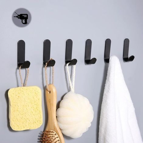 ZOLGINAH Crochets à serviettes 6 pièces, porte-serviettes, crochet à vêtements sans perçage, porte-serviettes, crochet mural, crochet adhésif en acier inoxydable pour salle de bain et cuisine (1/5)