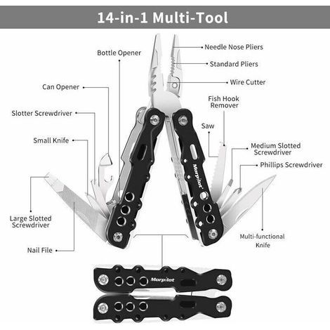 Pinces multifonctions 25 en 1 – Couteau suisse de poche avec 11 embouts de tournevis intégrés, poignée ergonomique noire (1/3)