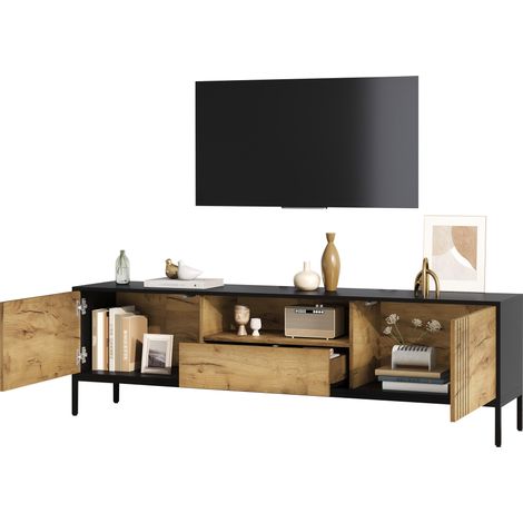ELVMI Mobile TV con 2 Ante, 1 Cassetto e Vano Aperto per Soggiorno in Truciolare Rovere 170 x 35 x 50 cm (1/5)