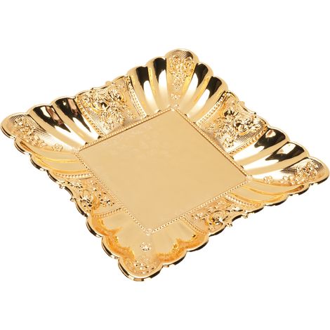 Plateau décoratif doré en métal embossé de roses, organisateur de rangement pour table basse, salle de bain, chambre, coiffeuse, petit format 18 cm / 7,1 pouces (1/5)