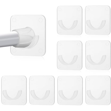 8 Supports Tringle Rideau Douche Auto-Adhésifs - Sans Perçage - Installation Facile - Montage Mural - Universels pour Barres de Douche - Blanc/Transparent (1/5)