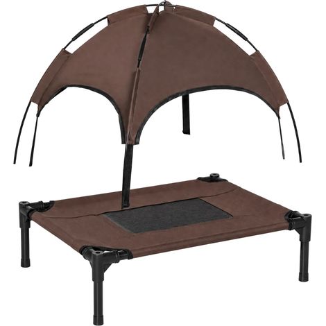 Lit extérieur chien baldaquin surélevé tissu taffetas respirant café 61x46x62 cm (1/5)