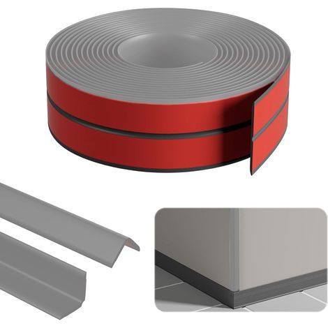 Plinthes murales autocollantes, 2 cm x 2 cm x 12 m, éclisse autocollante, PVC. Plinthe flexible souple grise, protection des bords autocollante, éclisse d’angle flexible autocollante pour portes (1/5)