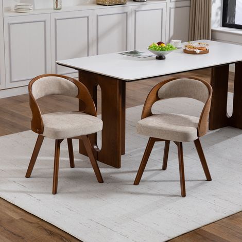 Set 2 sedie da pranzo girevoli a 360°, sedie moderne in legno con cuscino in cotone-lino e schienale curvo, poltroncine per cucina, caffetteria e soggiorno - Grigio chiaro (1/5)