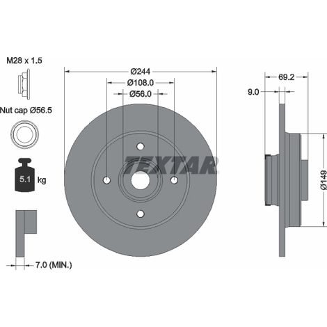 Lot de 2 Disques de frein Textar 92305403 CITROËN 1623835180 1666678980 39181957