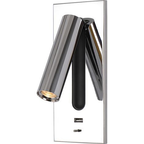 Leselampe, LED-Kopfteillampe, versteckter Schalter, Nachttischlampe, USB-Wandeinbau-Nachttischlampe, Leselampe, Wandleuchte, 350° 90° verstellbar, faltbar, Chrom, 3000 K warm (1/5)