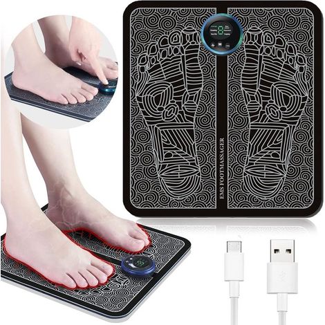 Appareil de massage électrique pour les pieds, masseur de pieds EMS à 6 modes, rechargeable par USB pour soulager la douleur et améliorer la circulation sanguine.-AquaForge (1/5)