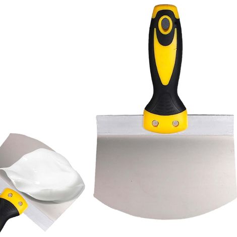 Spatule Enduit, Spatules en Acier Inoxydablecouteau a Enduire avec Poignée Antidérapant, Spatule Bricolage, Spatule Mastic, Lisseuse Enduit, Grattoir Peinture, Grattoir et Un Bac Enduit (1/5)