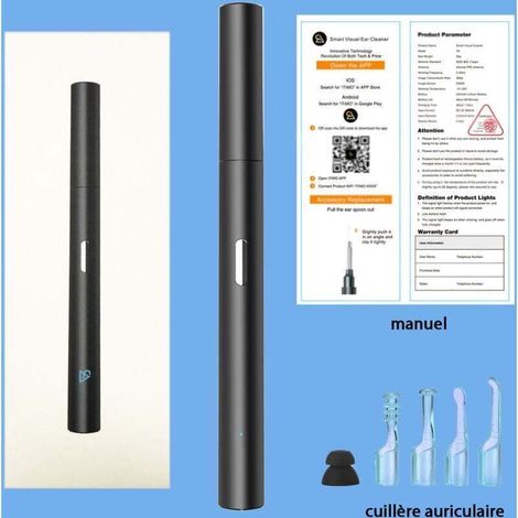 Caméra d'inspection Otoscope Oreille ,Cure-oreille visuel WIFI, endoscope auriculaire lumineux, outil de nettoyage du conduit auditif, noir (1/3)
