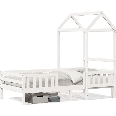 Maison Exclusive - Massivholzbett mit Dach Weiß 80x200 cm Kiefer